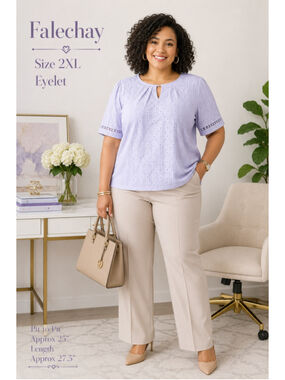 Falechay 2XL Lavender Eyelet Blouse NWT Plus Size Lilac Textured Top